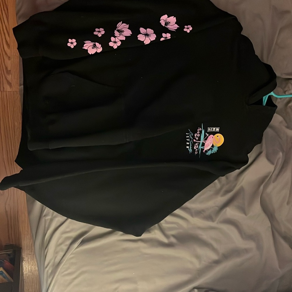 Riot Society Black Hoodie with Pink Floral Design